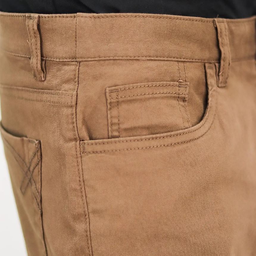 بنطال كاكي قطني/سباندكس بخصر عادي وقصة ضيقة (حزام خصر مطاطي 180)