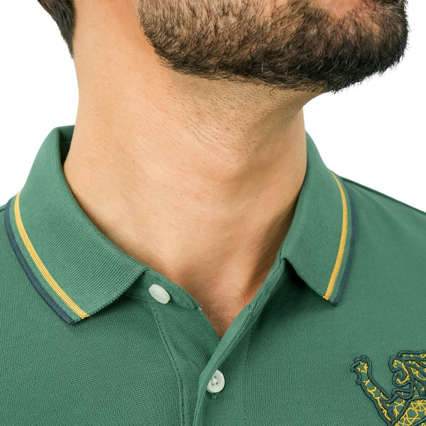 Cotton/Lycra Pique Flat Knitted Collar Short Sleeve Slim Embroidery Lion Polo