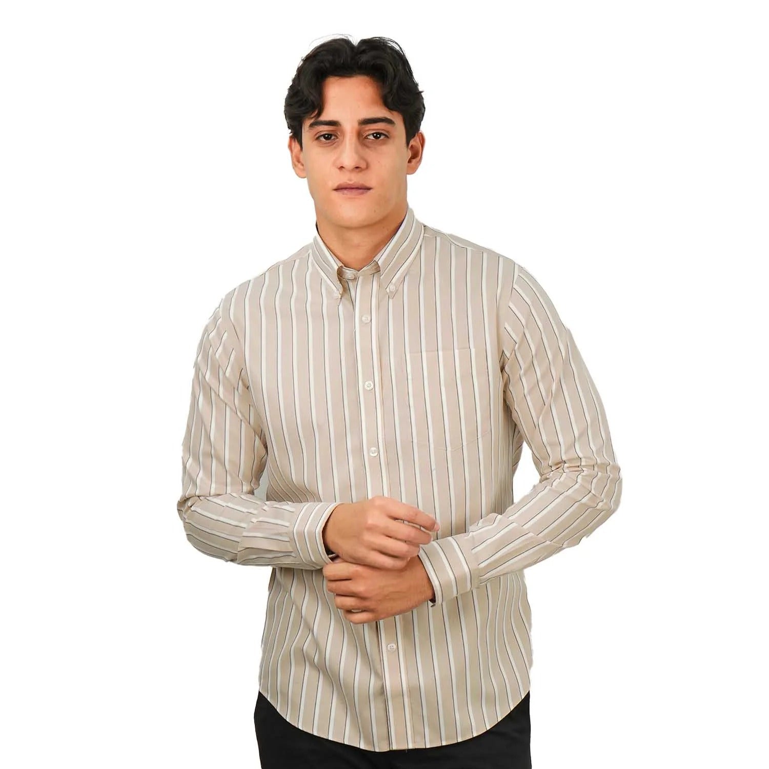 Cotton Wrinkle Free Long Sleeve Regular Button Front Garment Wash Shirt