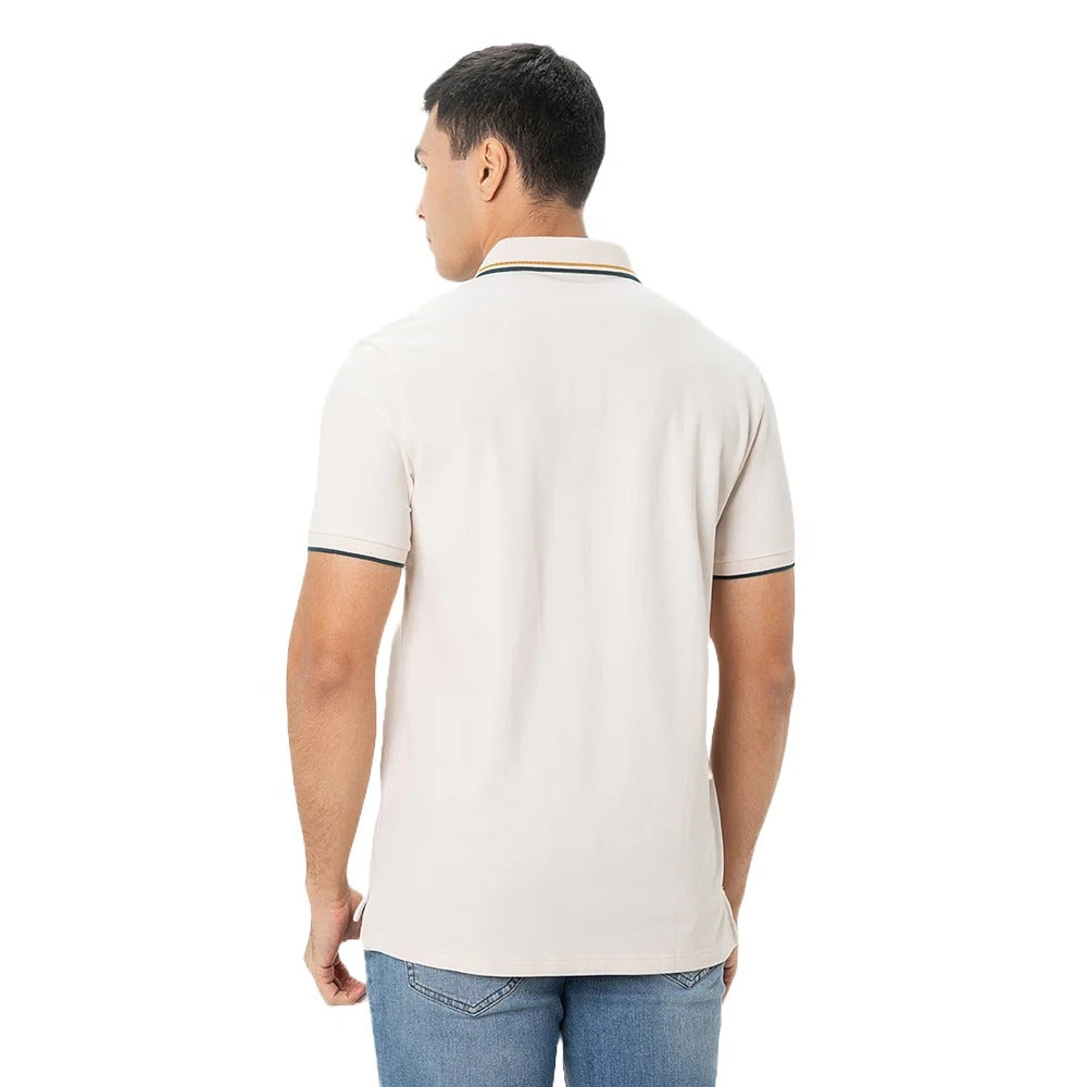 Cotton/Lycra Pique Flat Knitted Collar Short Sleeve Slim Embroidery Lion Polo