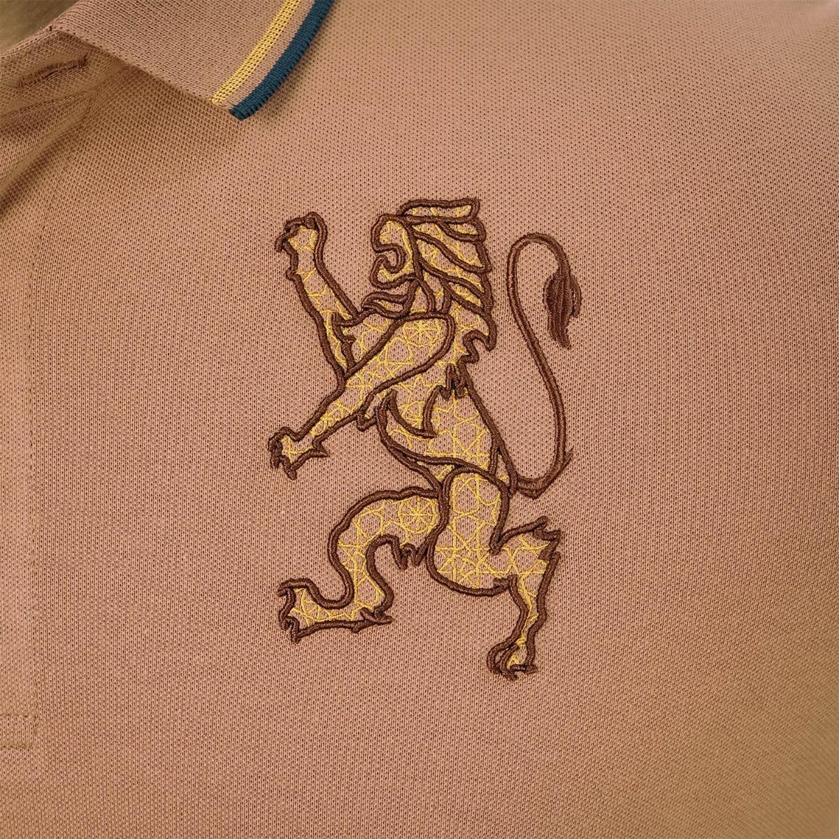 Cotton/Lycra Pique Flat Knitted Collar Short Sleeve Slim Embroidery Lion Polo