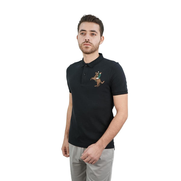 Cotton/Lycra Pique Flat Knitted Collar Short Sleeve Slim Embroidery Napoleon Polo