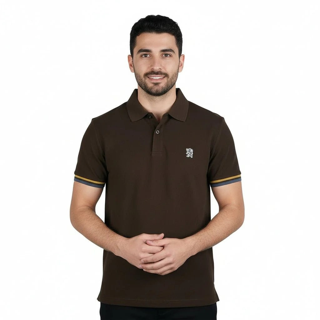 Cotton Pique Flat Knitted Collar Short Sleeve Slim Embroidery Solid Polo
