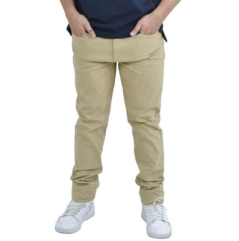 Cotton/Spandex Rise Regular Tapered Khakis (180 Elastic Waist band)