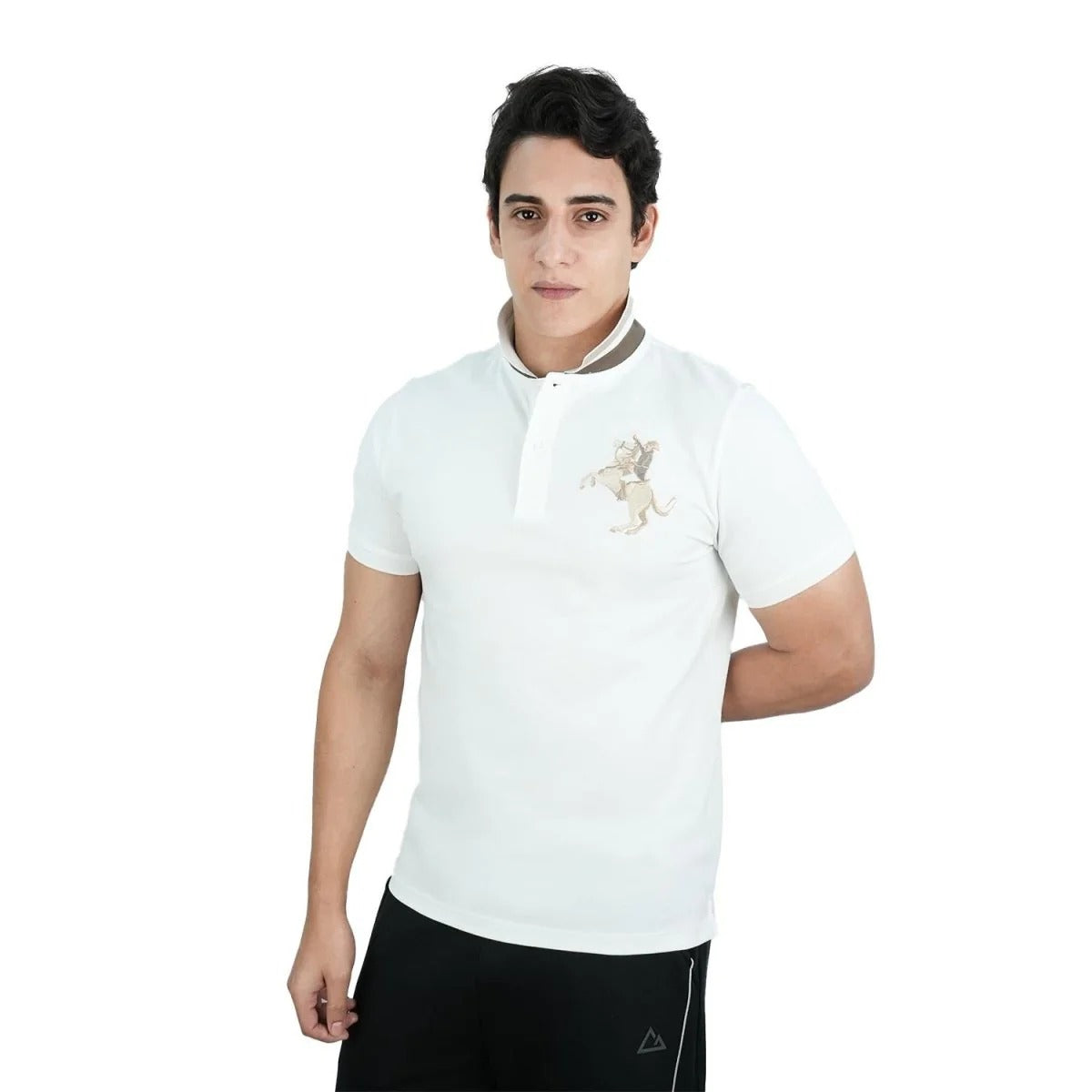 Cotton/Lycra Pique Flat Knitted Collar Short Sleeve Slim Embroidery Napoleon Polo