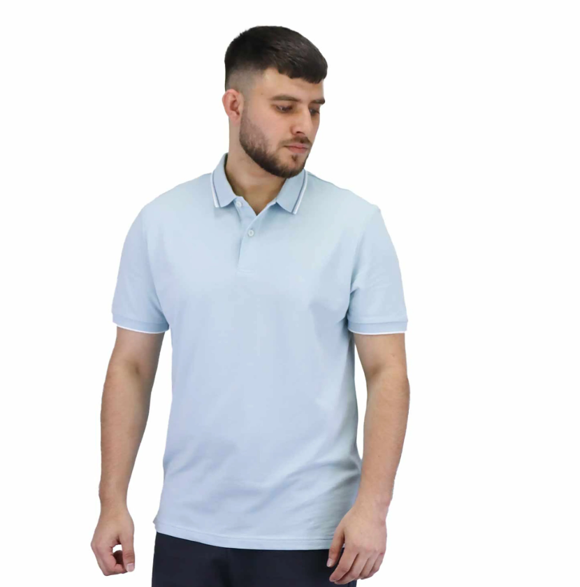 Cotton/Lycra Pique Knitted Collar Short Sleeve Tapered Solid Polo