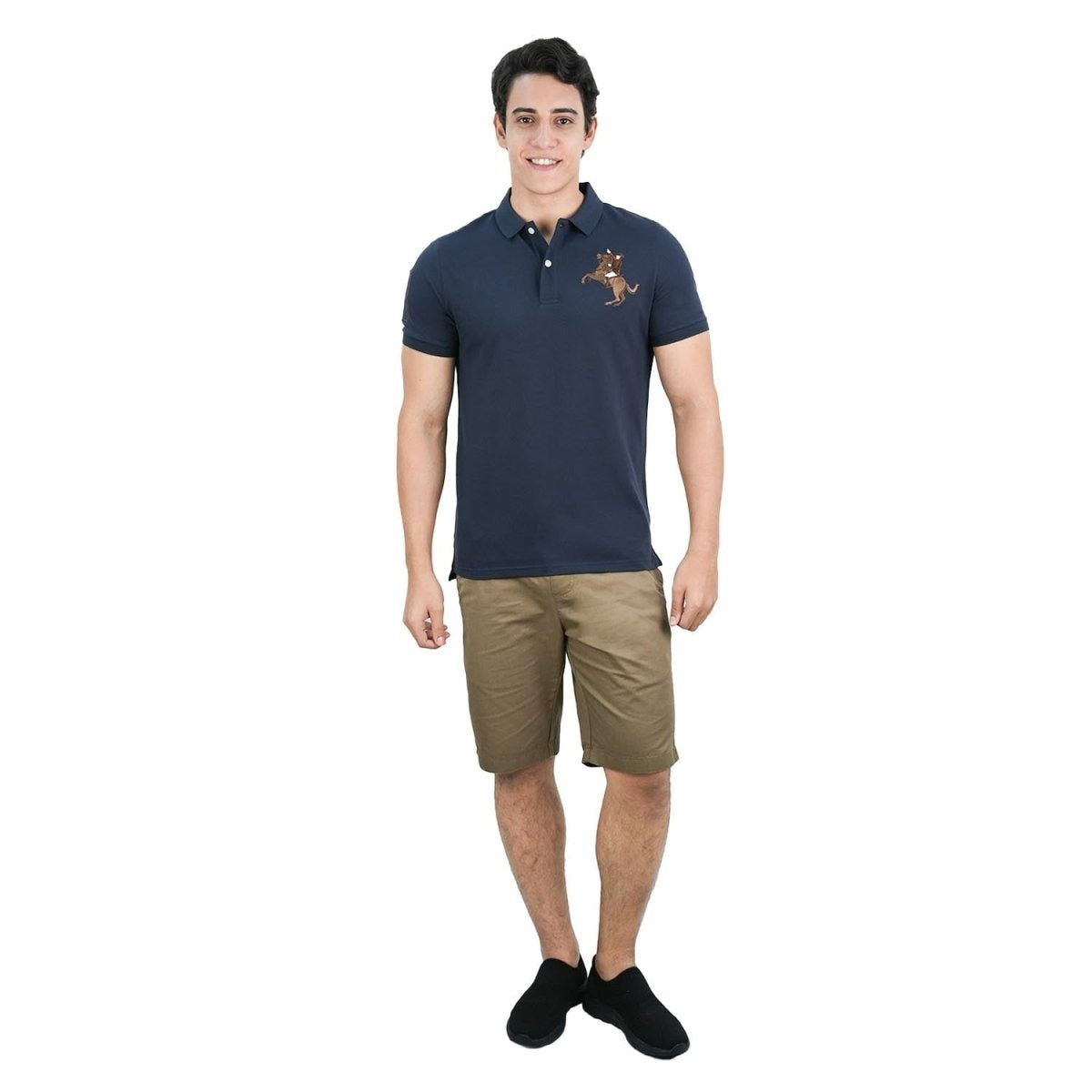 Cotton/Lycra Pique Flat Knitted Collar Short Sleeve Slim Embroidery Napoleon Polo