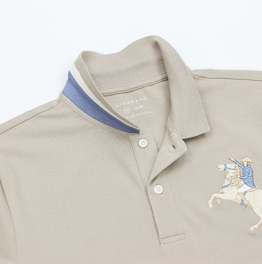 Cotton/Lycra Pique Knitted Collar Short Sleeve Slim Embroidery Bold Polo