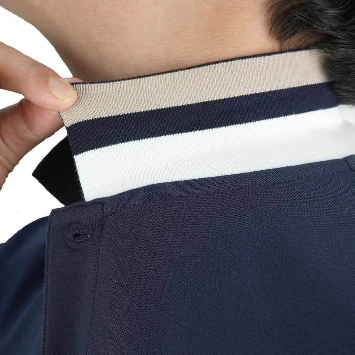 Cotton/Lycra Pique Flat Knitted Collar Short Sleeve Slim Embroidery Napoleon Polo