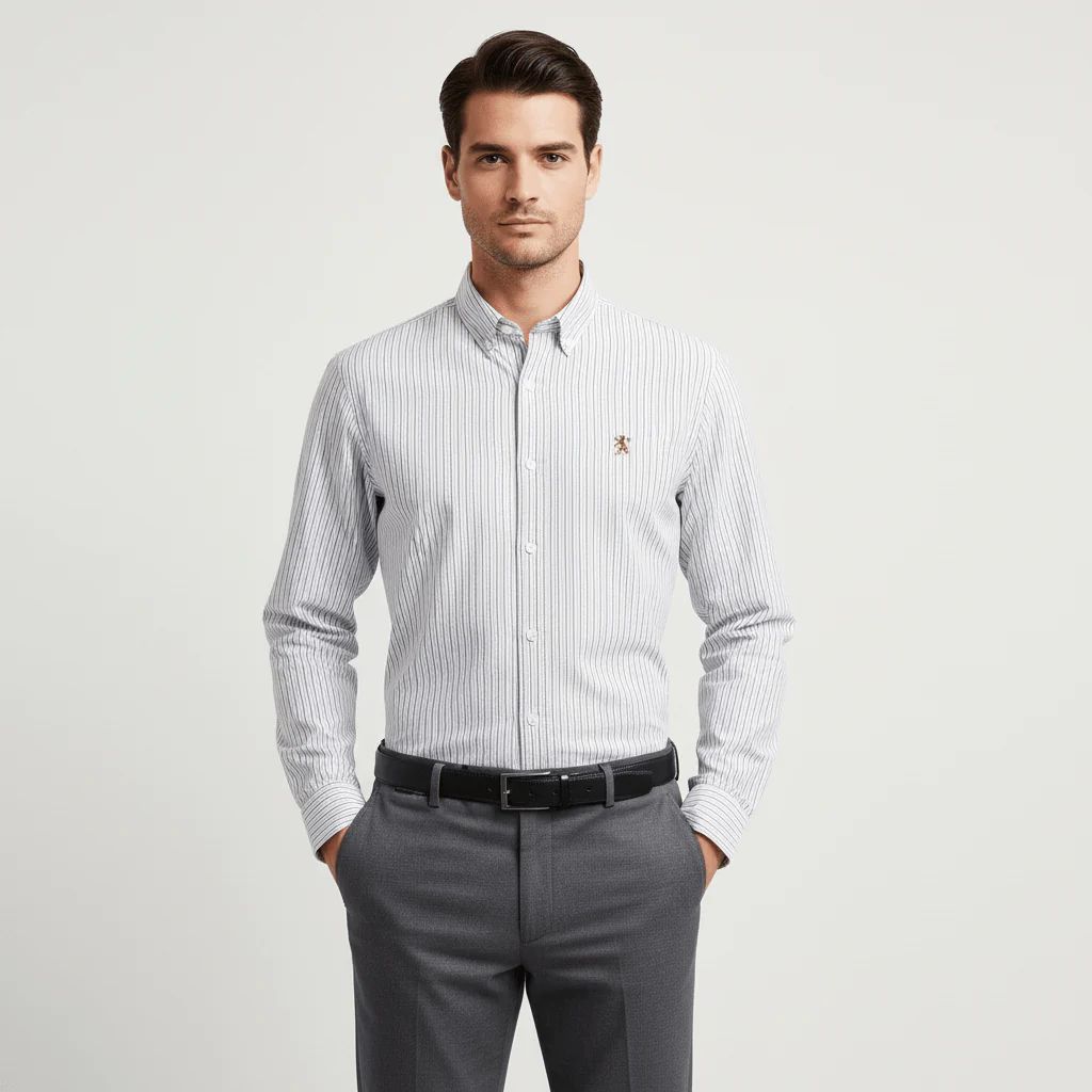 قميص أكسفورد رجالي بنقشة الأسد