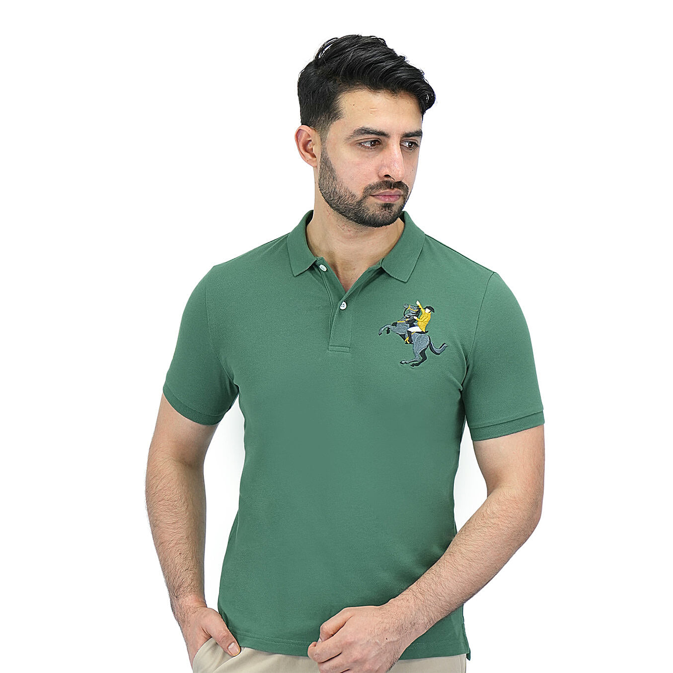 Cotton/Lycra Pique Knitted Collar Short Sleeve Slim Embroidery Bold Polo