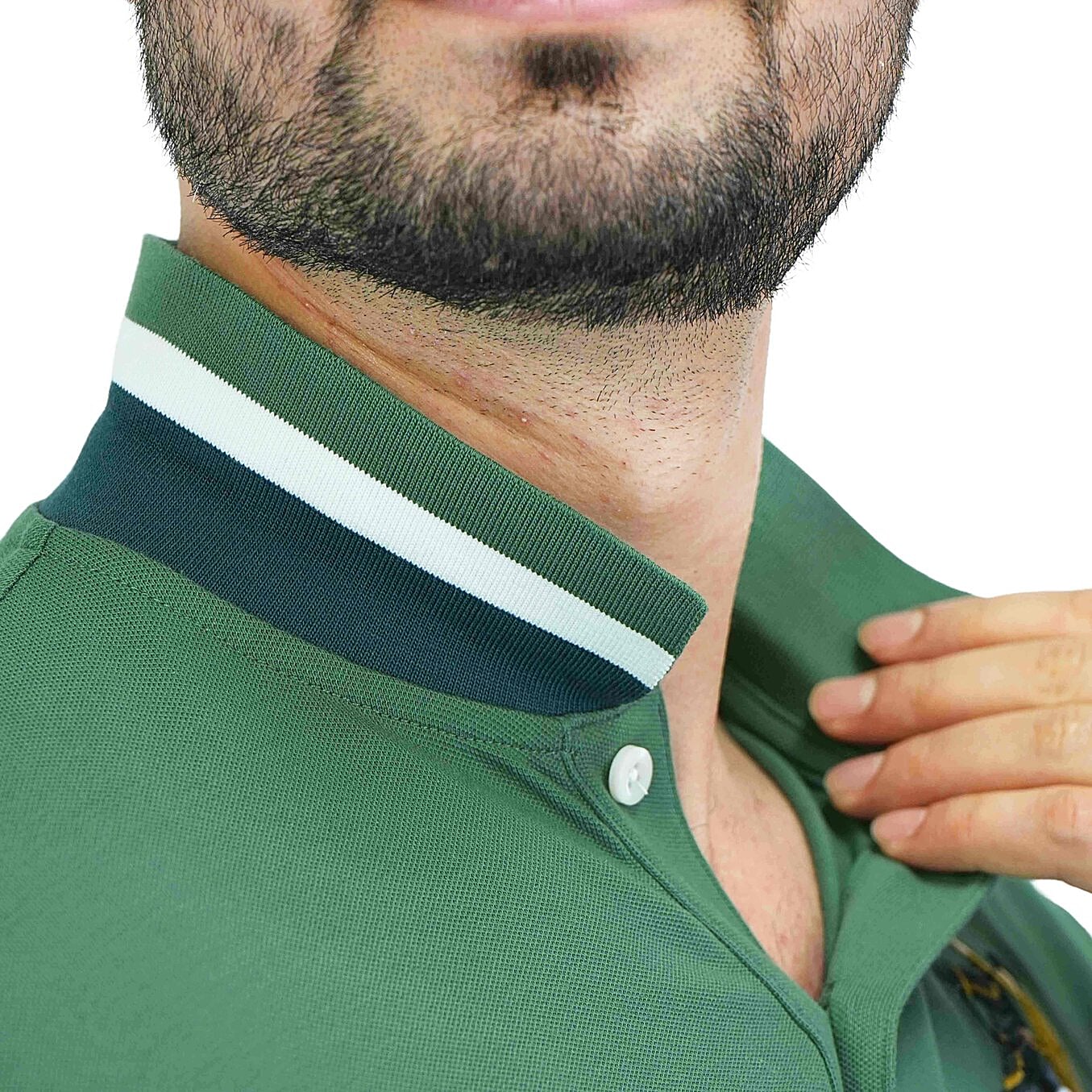 Cotton/Lycra Pique Knitted Collar Short Sleeve Slim Embroidery Bold Polo