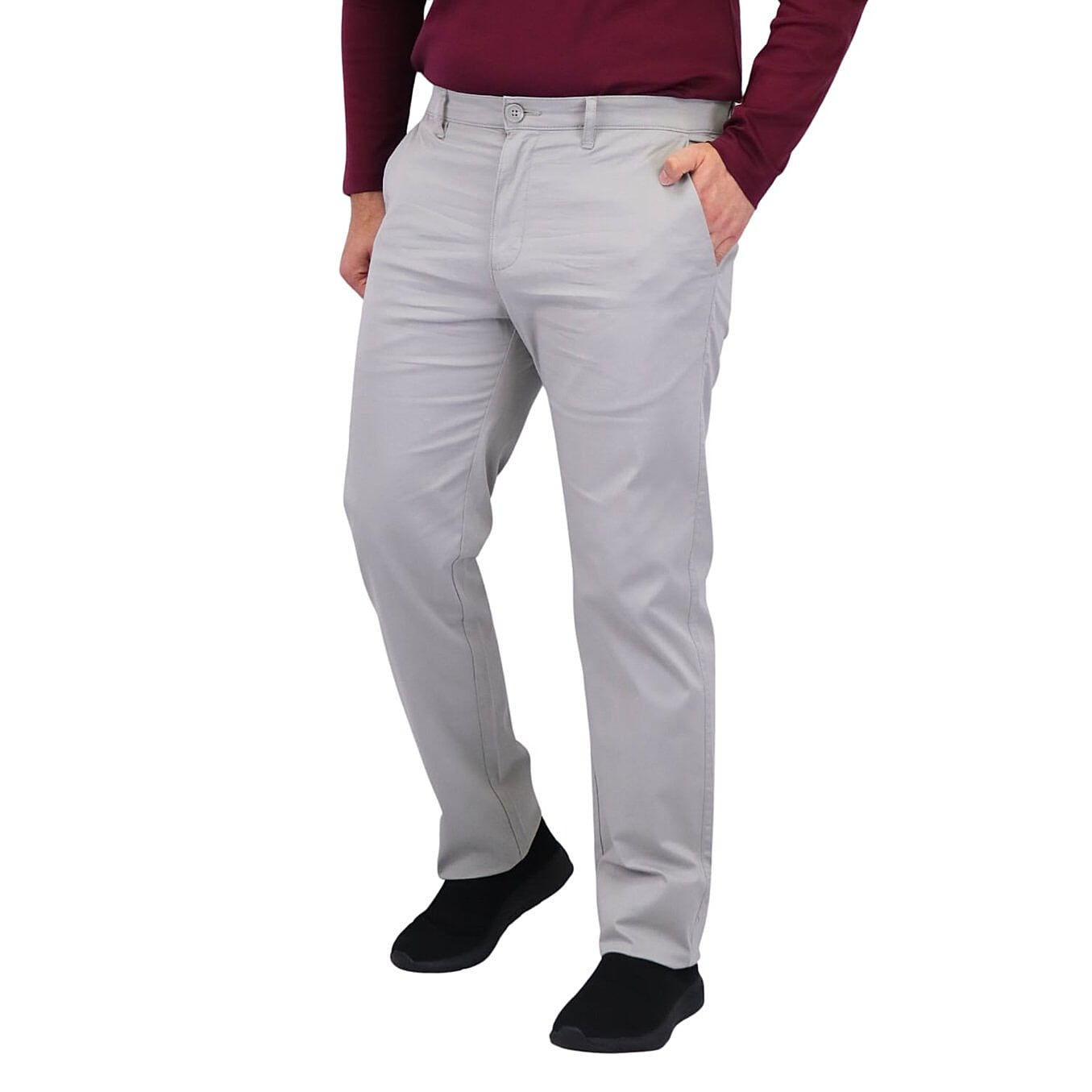 Cotton/Elastane Twill Low Rise Tapered Elastic Waist Khakis