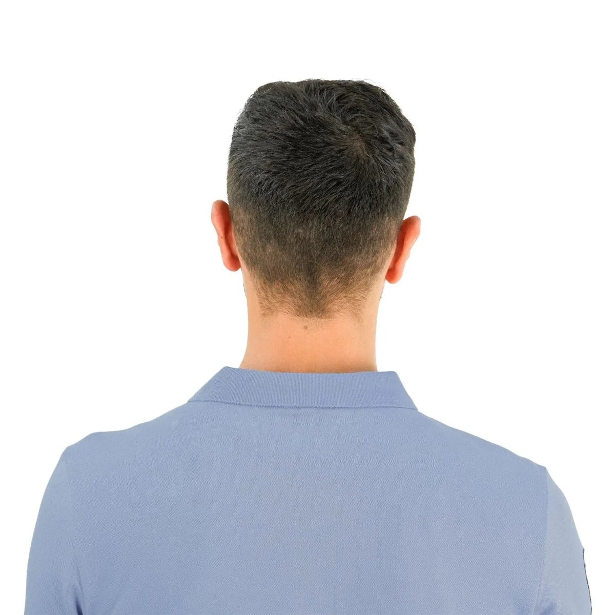 قميص بولو نابليون قصير الأكمام مطرز بتطريز رفيع، مصنوع من قماش البيكيه القطني/الليكرا، بياقة محبوكة مسطحة