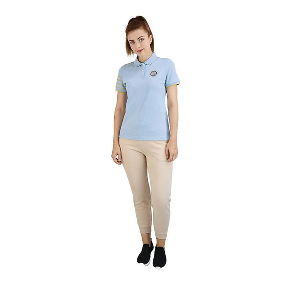 Women Cotton/Lycra Pique Knitted Collar Short Sleeve Classic Slim Embroidery Polo