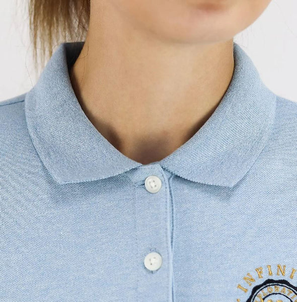 Women Cotton/Lycra Pique Knitted Collar Short Sleeve Classic Slim Embroidery Polo