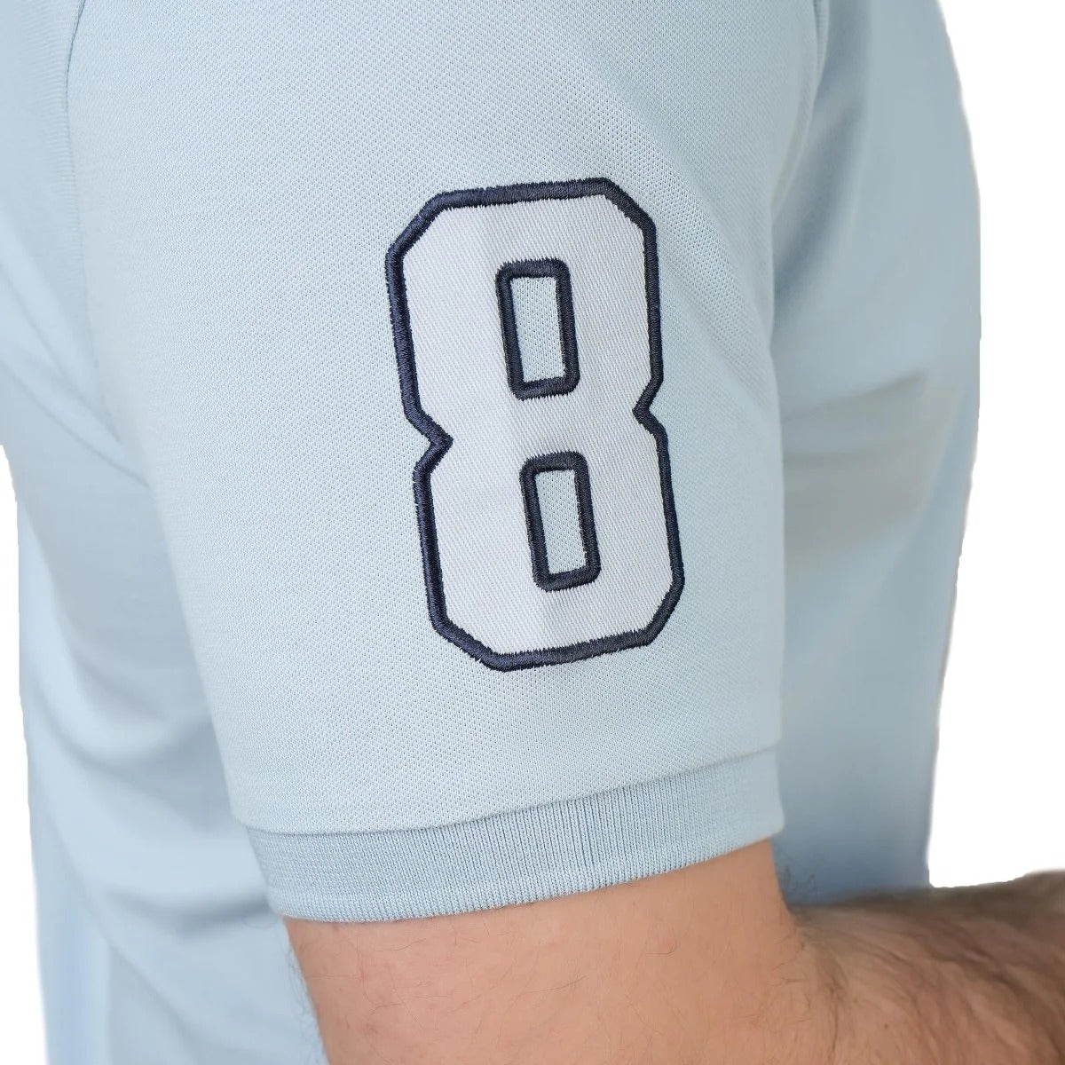 Cotton/Lycra Pique Flat Knitted Collar Short Sleeve Slim Embroidery Napoleon Polo