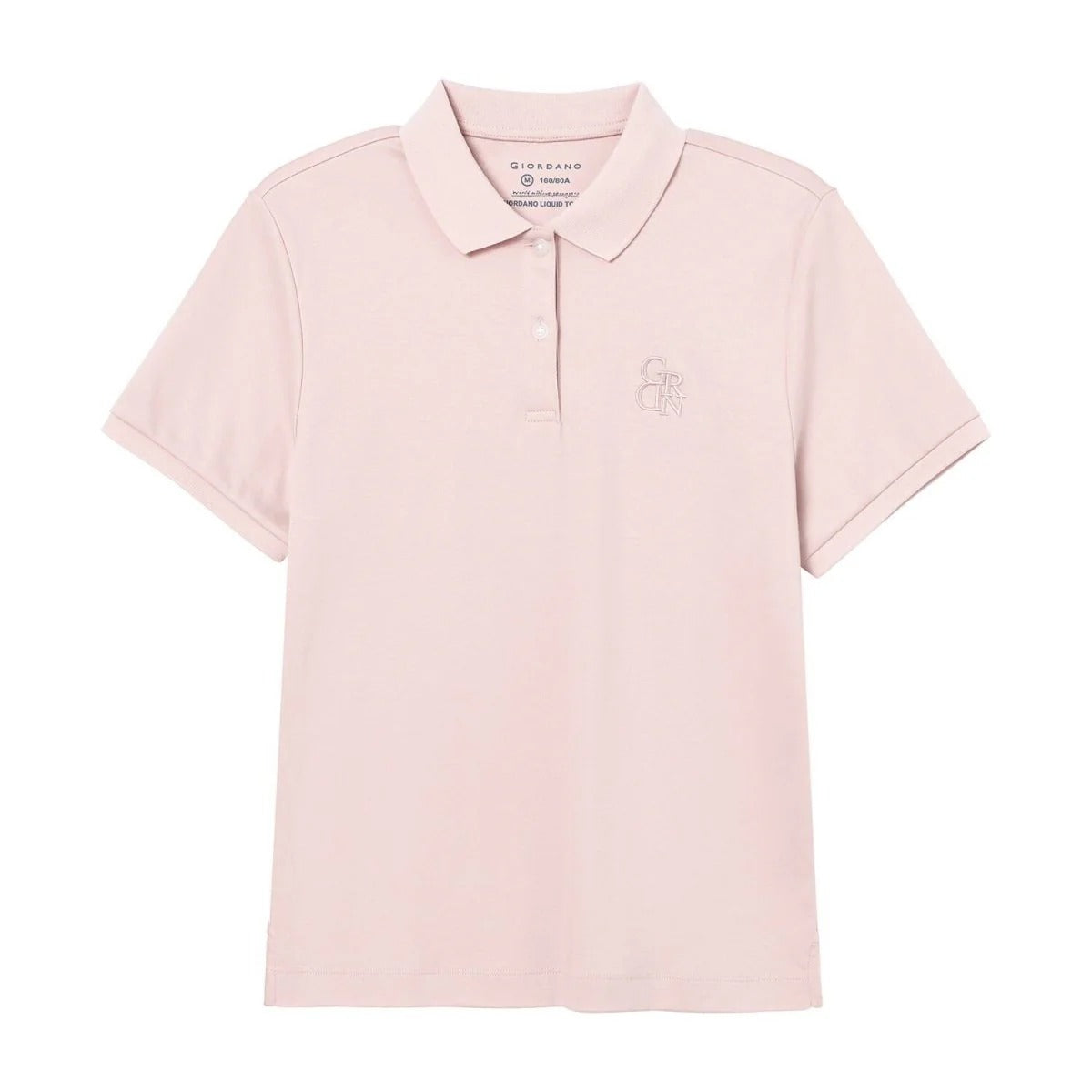 Women Cotton Interlock Flat Knitted Collar Short Sleeve Embroidery Solid Polo