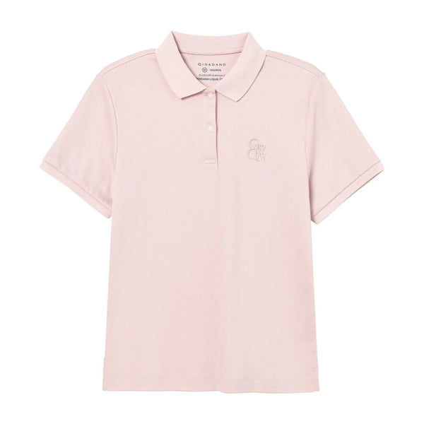 Women Cotton Interlock Flat Knitted Collar Short Sleeve Embroidery Solid Polo