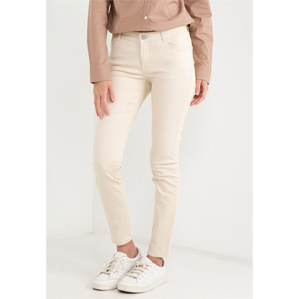 بنطلون نسائي ضيق بخصر مطاطي 180 مم، مصنوع من القطن والإيلاستين، بقصة ضيقة وجيب.