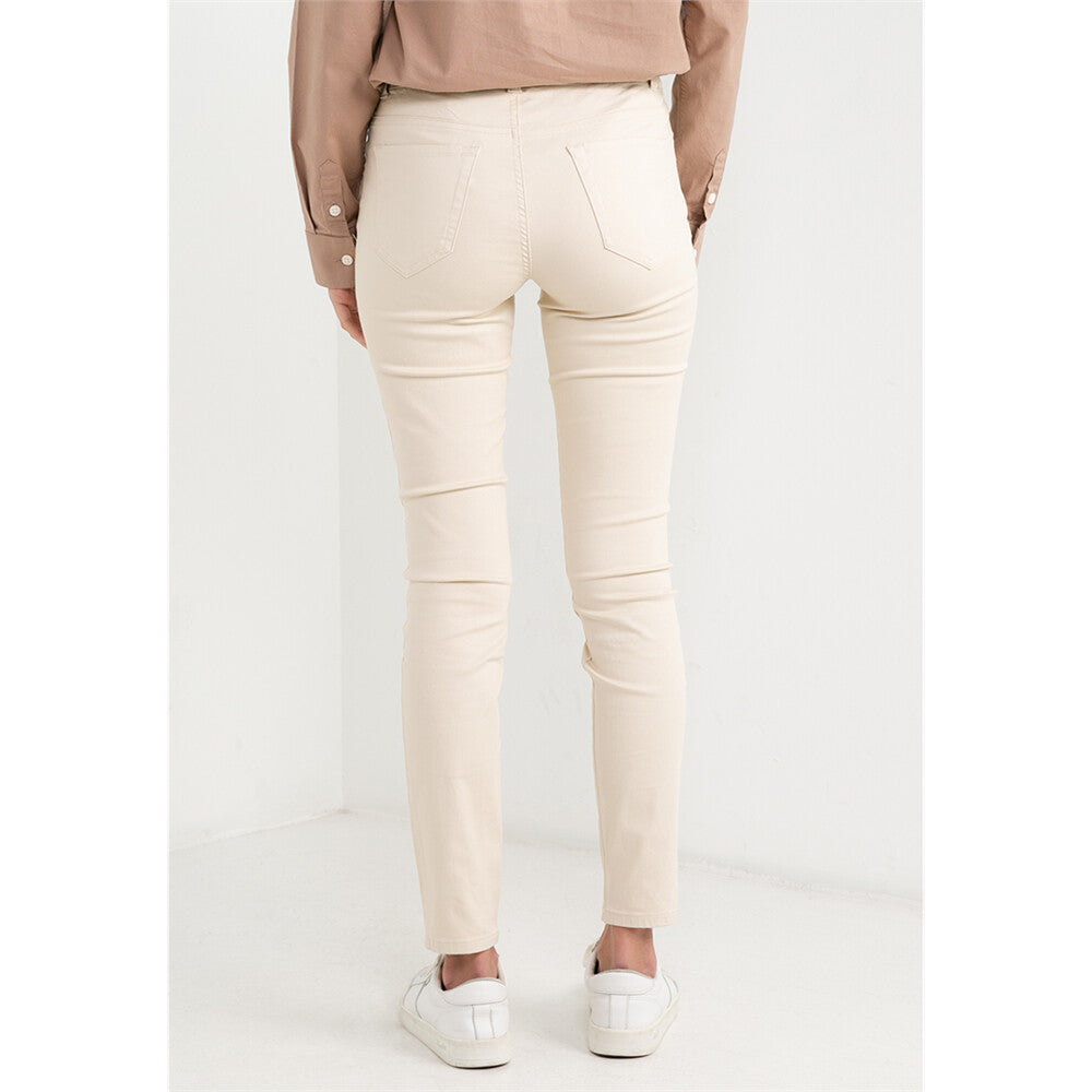 بنطلون نسائي ضيق بخصر مطاطي 180 مم، مصنوع من القطن والإيلاستين، بقصة ضيقة وجيب.