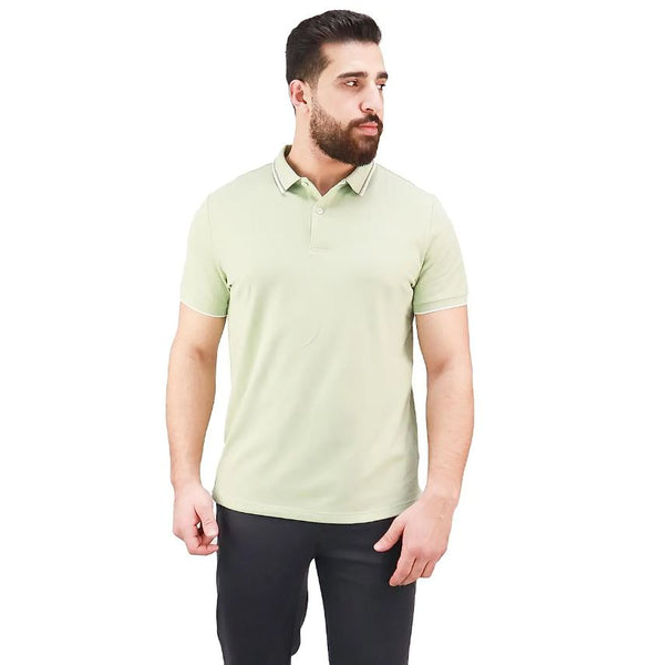 Cotton/Lycra Pique Knitted Collar Short Sleeve Tapered Solid Polo