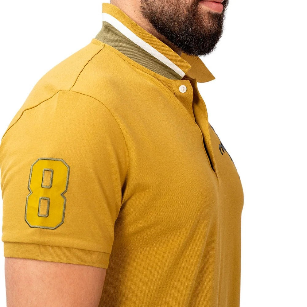 Cotton/Lycra Pique Flat Knitted Collar Short Sleeve Slim Embroidery Napoleon Polo