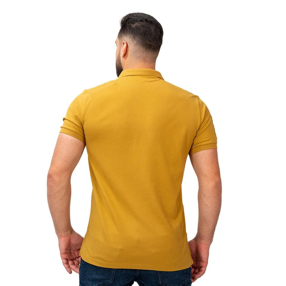 Cotton/Lycra Pique Flat Knitted Collar Short Sleeve Slim Embroidery Napoleon Polo