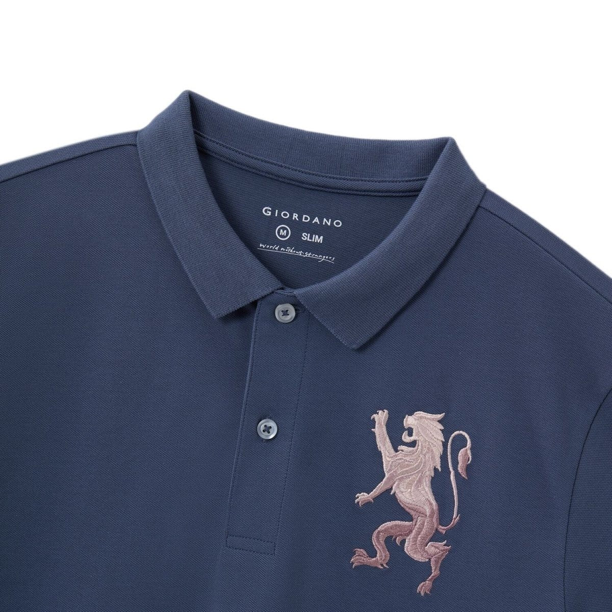 Cotton/Lycra Pique Flat Knitted Collar Short Sleeve Slim Embroidery Lion Polo