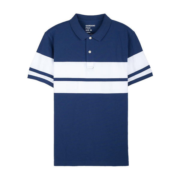 Men's Contrast Stripe Embroidered Short Sleeve Polo Shirt